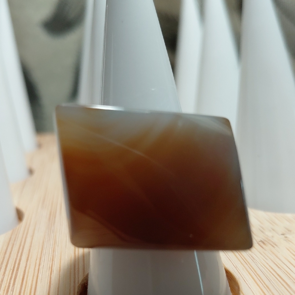 Elegant Brown Rectangular Stone Ring
